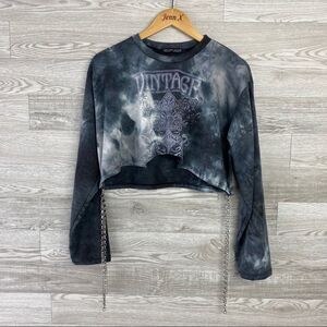 NWOT Rock & Rose Tie Die Crop Sweater with chains
